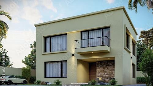 3D illustration of a luxurious two-level modern home 2