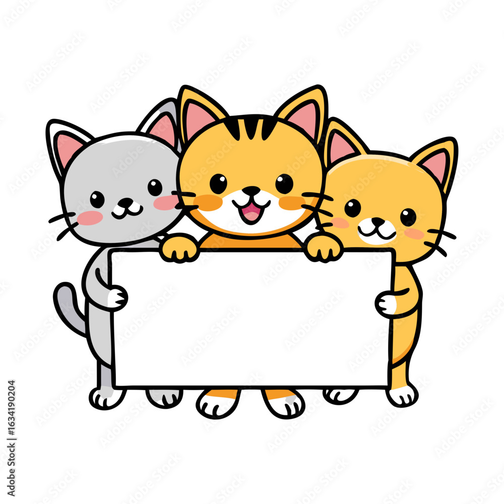 Obraz premium Happy Cute Cats Holding A Blank Banners 