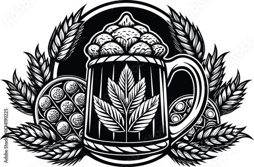 Vintage beer mug with wheat and leaf isolated on white background, a celebratory and refreshing beverage
