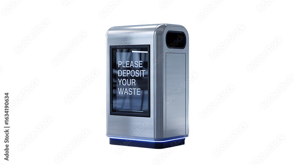 Fototapeta premium Modern brushed metal trash bin with digital display