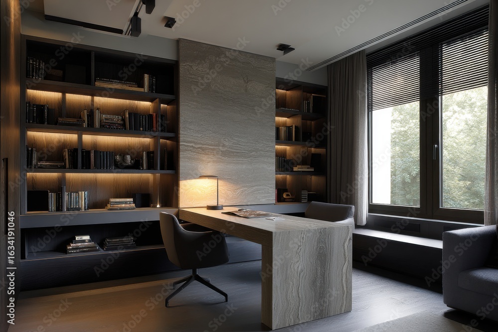 Fototapeta premium Minimalist Modern Office Desk Room Interior Design.