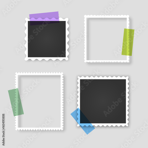 Set of four square photo frames with black space empty, Vector format