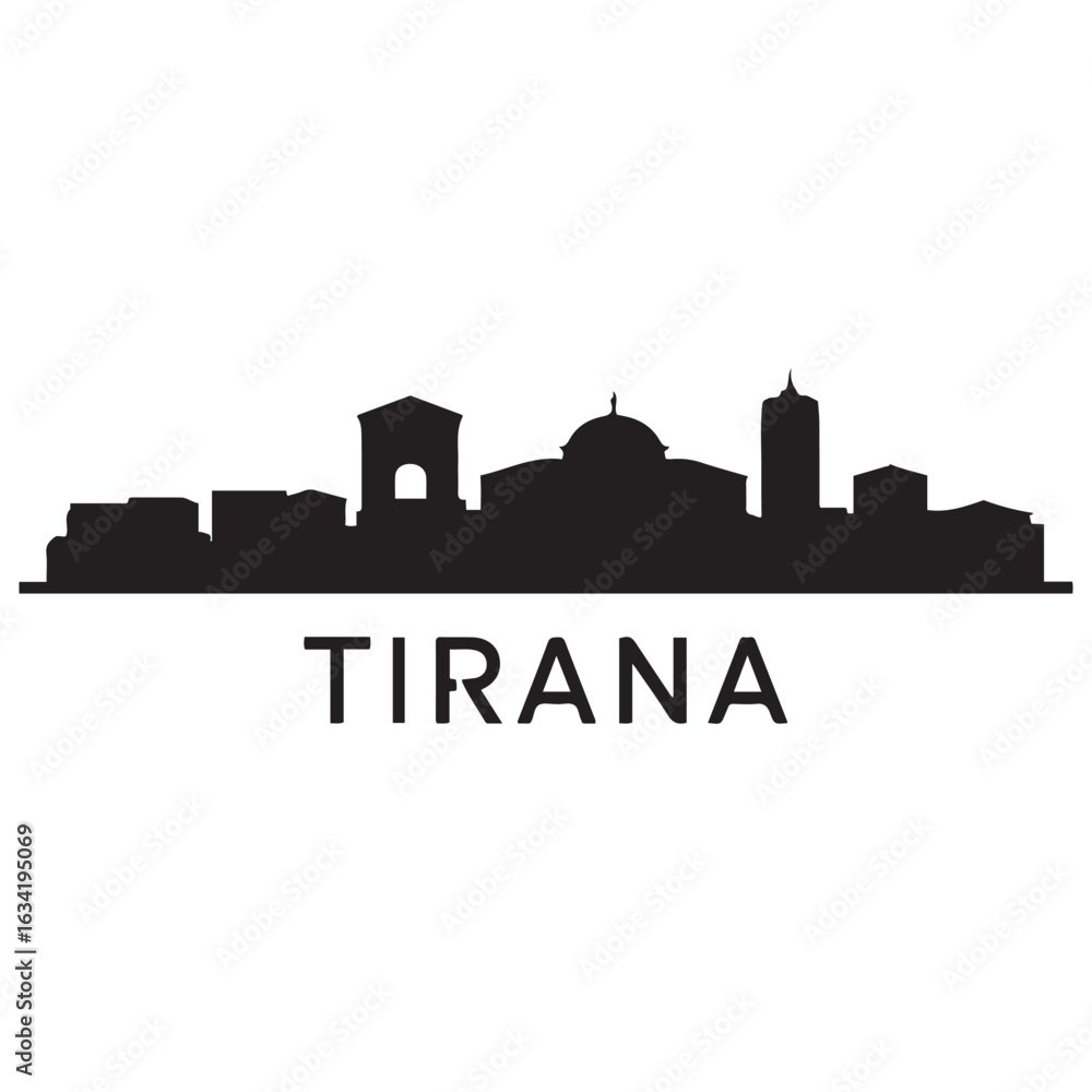 Fototapeta premium Tirana skyline silhouette. Black Tirana city. Vector black silhouette. with white background.