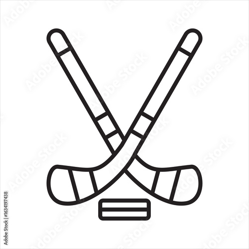 Crossed hockey sticks and puck vector illustration art design
