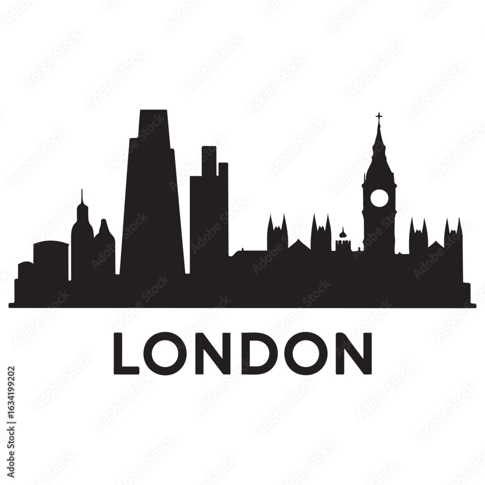 Obraz premium London skyline monochrome silhouette. Vector illustration. Vector black silhouette. with white background.