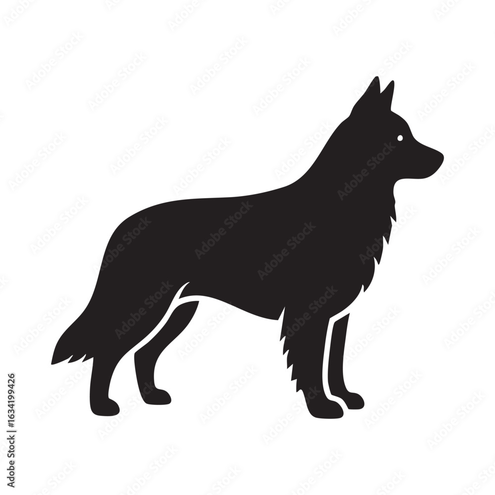 Obraz premium Vector art of silhouette of a shepherd dog standing alert a loyal canine companion a domestic animal breed