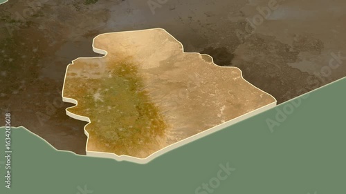 As Suwayda region, Syria, extruded. Map animation