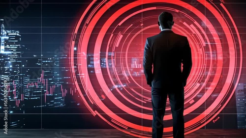 Businessman observing financial data and digital technology