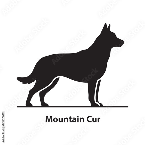 Vector art of silhouette of a mountain cur dog standing in profile a simple and elegant design for various creative projects