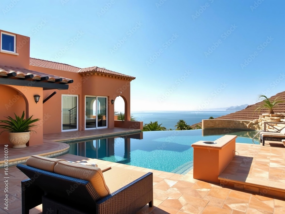 Fototapeta premium Mediterranean Villa Overlooking Azure Coastal Paradise View