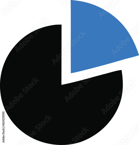 A simple pie chart graphic displaying two distinct segments one large black portion and a smaller vibrant blue section representing data division