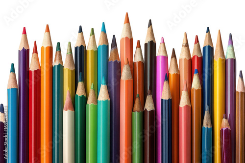Colorful assortment of sharpened pencils arranged neatly for artistic use and creative projects