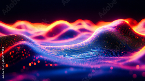 Abstract digital landscape of neon circuits and flowing data streams holographic ai nodes pulse with energy creating a mesmerizing cybernetic vista