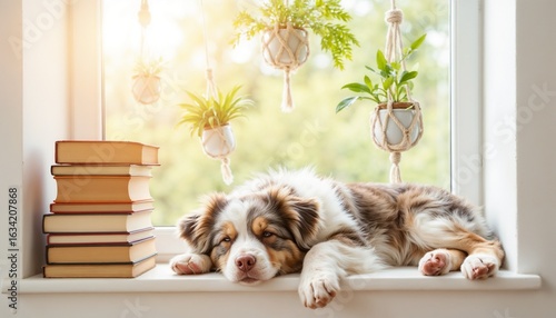 stack near sleeping dog 