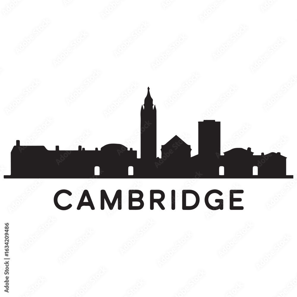 Fototapeta premium Cambridge skyline horizontal banner. Cambridge, Massachusetts. Vector template for your design. Vector black silhouette. with white background.