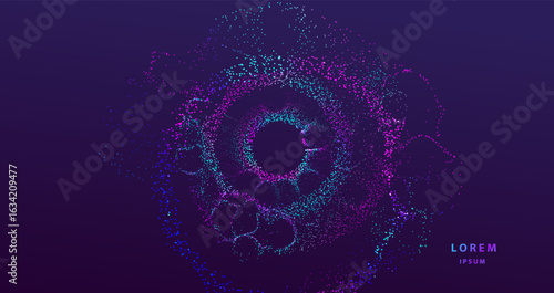 AI circles banner. Technology particles design. Ai dotted big data neon background. Connect Intelligence vector design.