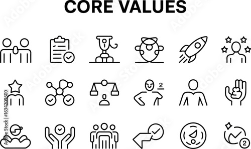 Core values icon set business ethics and company principles