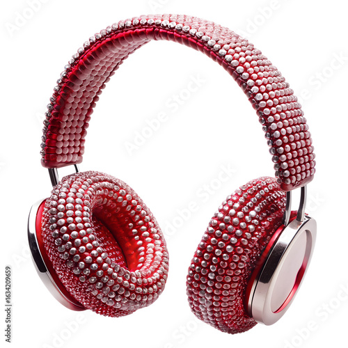 Wallpaper Mural Red headphones decorated with sparkling rhinestones for listening to music, isolated on transparent background Torontodigital.ca