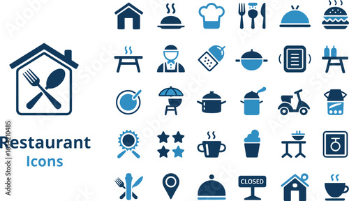 Restaurant food delivery icons vector set for web design