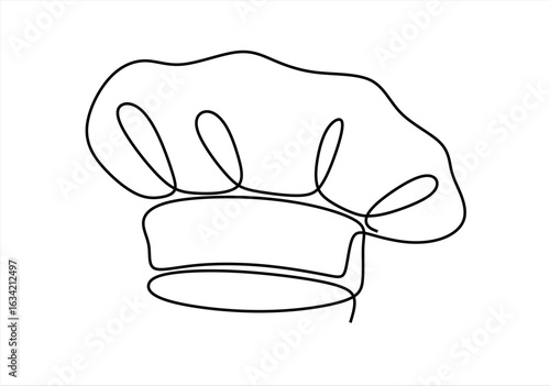 Drawing of a single continuous line of a chef's hat . Symbol of cafe , cooking in a simple one line style. Vector editable illustration, Chef Hat Continuous Line Icon