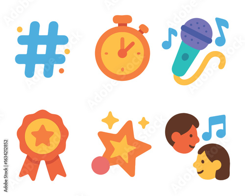 Viral Singing Trends. Flat vector mini-illustrations Singing challenges and trends in colors children's