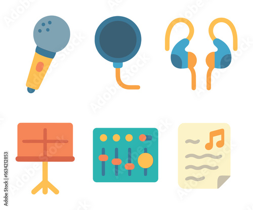 Singer's Toolkit Icons. Flat vector mini-illustrations Singer’s toolkit in colors children's illustrations: