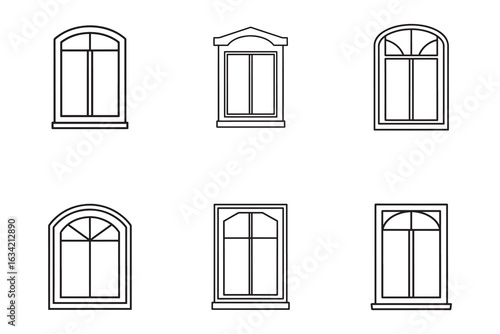Collection of Various Window Designs Architecture and Home Improvement Line Art for Building Projects and Design Inspiration