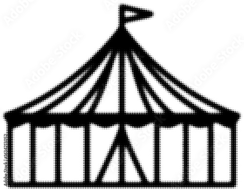 Simple black and white circus tent icon with dotted pattern