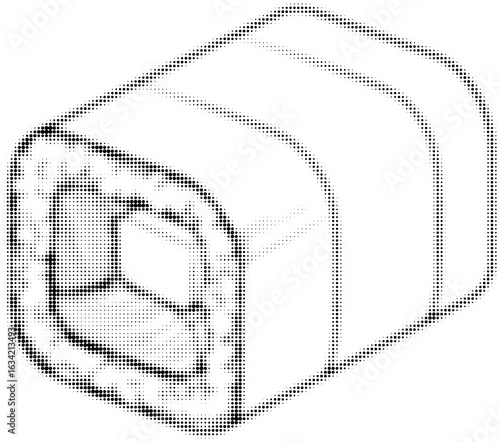 Halftone dot style illustration of a sushi roll with nori and rice