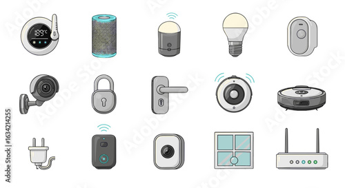 Illustration showcasing various smart home devices including security and automation systems present
