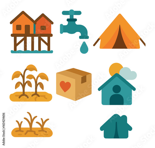 Community Protection Icons. Flat vector mini-illustrations Protecting vulnerable communities in colors