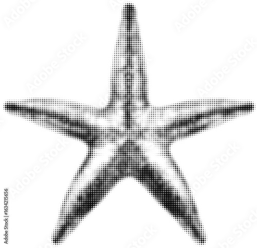 Black and white halftone illustration of a starfish with textured details