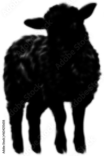 Silhouette of a sheep in black and white with halftone pattern