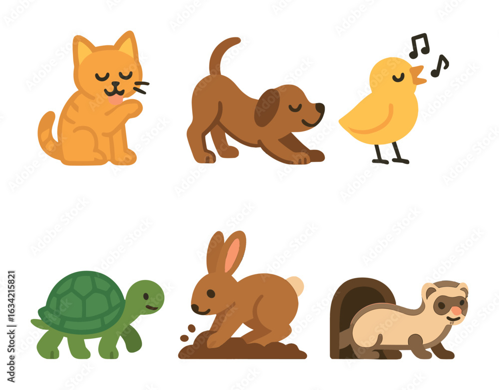 Obraz premium Animal Daily Routines. Flat vector mini-illustrations Animal daily routines in colors children's illustrations