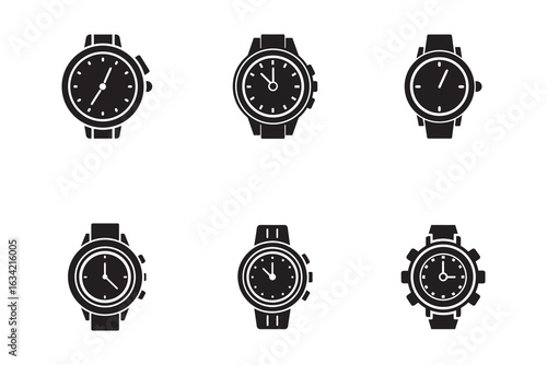 Collection of Wristwatch Silhouettes on White Background Timekeeping Accessories and Fashion Statements Design Elements for Style
