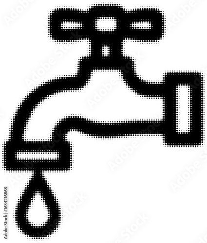 Line art of dripping water faucet in black and white illustration