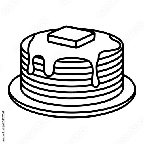 Stack of Pancakes: A simple line drawing captures the delightful essence of a stack of pancakes, drizzled with syrup and topped with a pat of butter, perfect for a cozy breakfast or brunch.