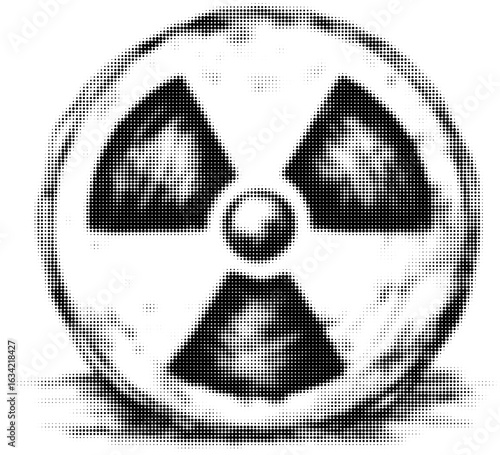 Grungy halftone radiation symbol in black and white with a vintage feel