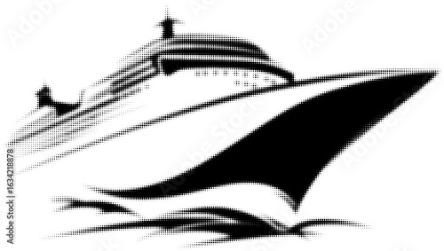 Stylized black and white halftone cruise ship illustration