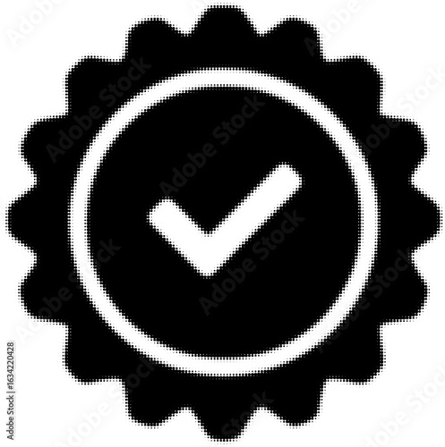 Black check mark in a circular badge symbol of approval vector icon