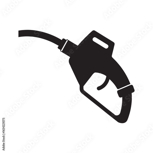 Silhouette of a black fuel nozzle with a hose attached isolated on a white background
