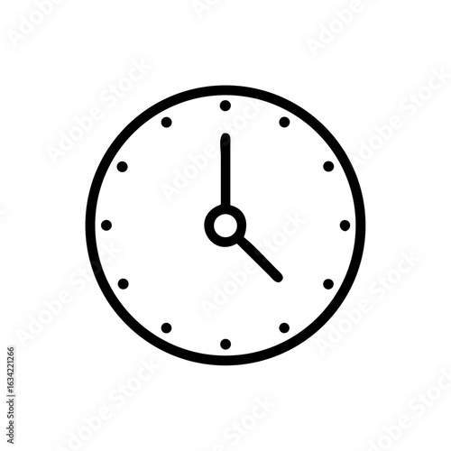 Digital clock displaying time in minimalist design with black hands and dots on a white background