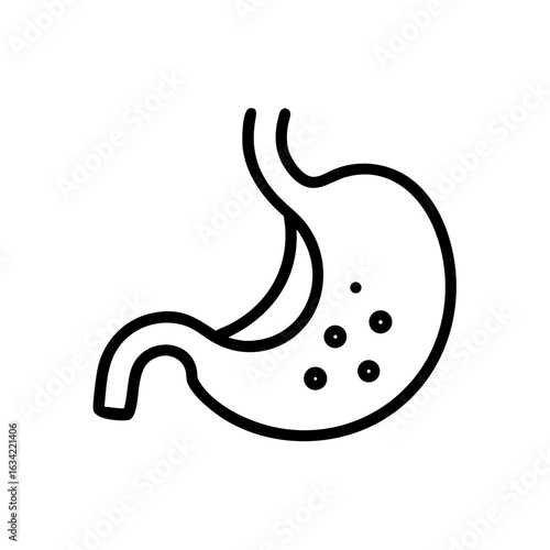 Illustration of a human stomach with simplistic line art design, showcasing internal structure in a minimalistic style