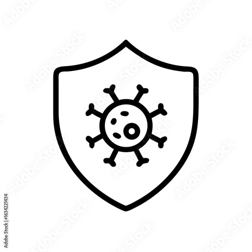 Icon representing virus protection with a shield symbol, illustrating health safety and security measures against infectious diseases