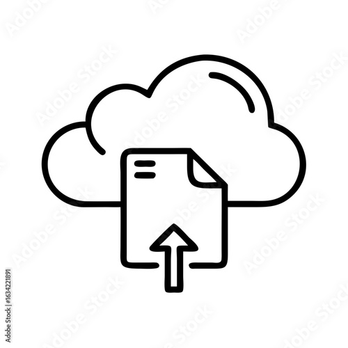 Cloud storage icon with document upload symbol representing digital file transfer in modern technology context