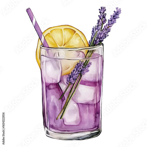 Watercolor illustration of a refreshing lavender lemonade with watercolor.vector transparent background cutout