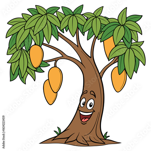 Happy mango tree with fruit isolated on white background