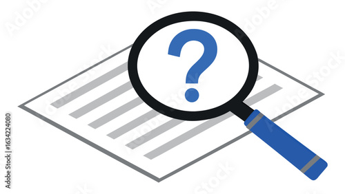 Magnifying glass with question mark over document symbolizing research or investigation
