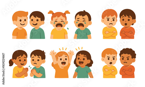 Emotional Mirror Icons. Flat vector mini-illustrations emotional mirroring in colors children's illustrations: