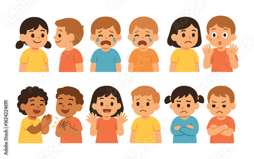 Emotional Mirror Icons. Flat vector mini-illustrations emotional mirroring in colors children's illustrations: